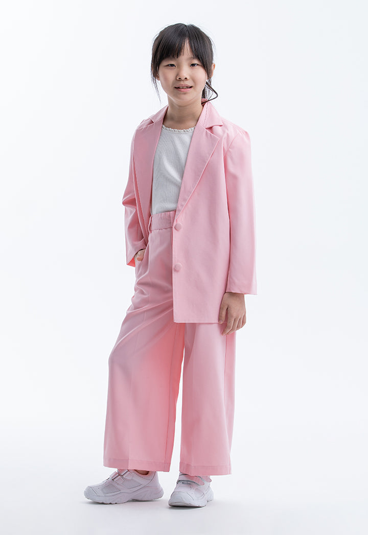 Solid Notch Lapel Blazer Wide Leg Trousers Set