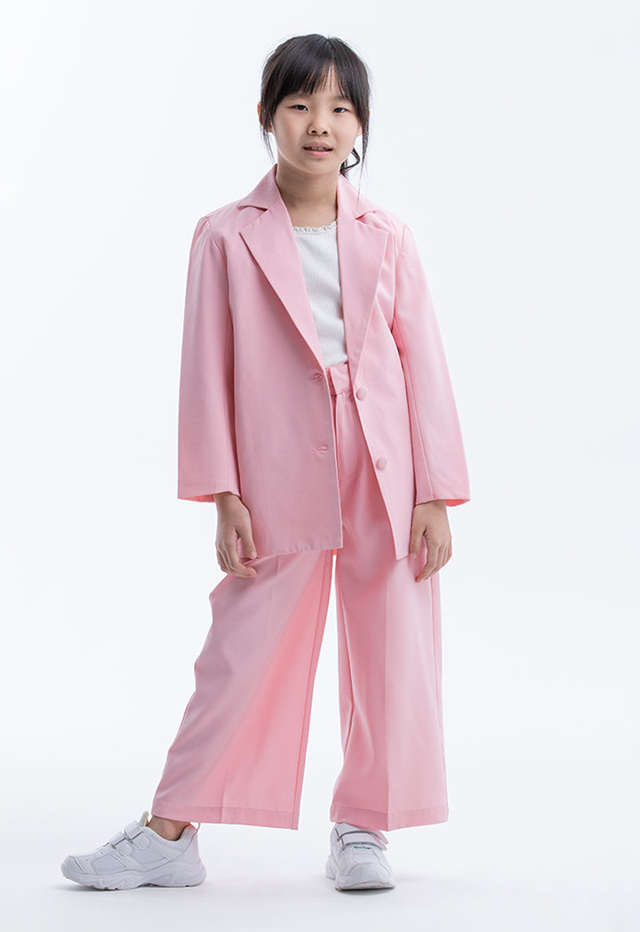 Solid Notch Lapel Blazer Wide Leg Trousers Set