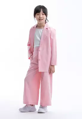 Solid Notch Lapel Blazer Wide Leg Trousers Set