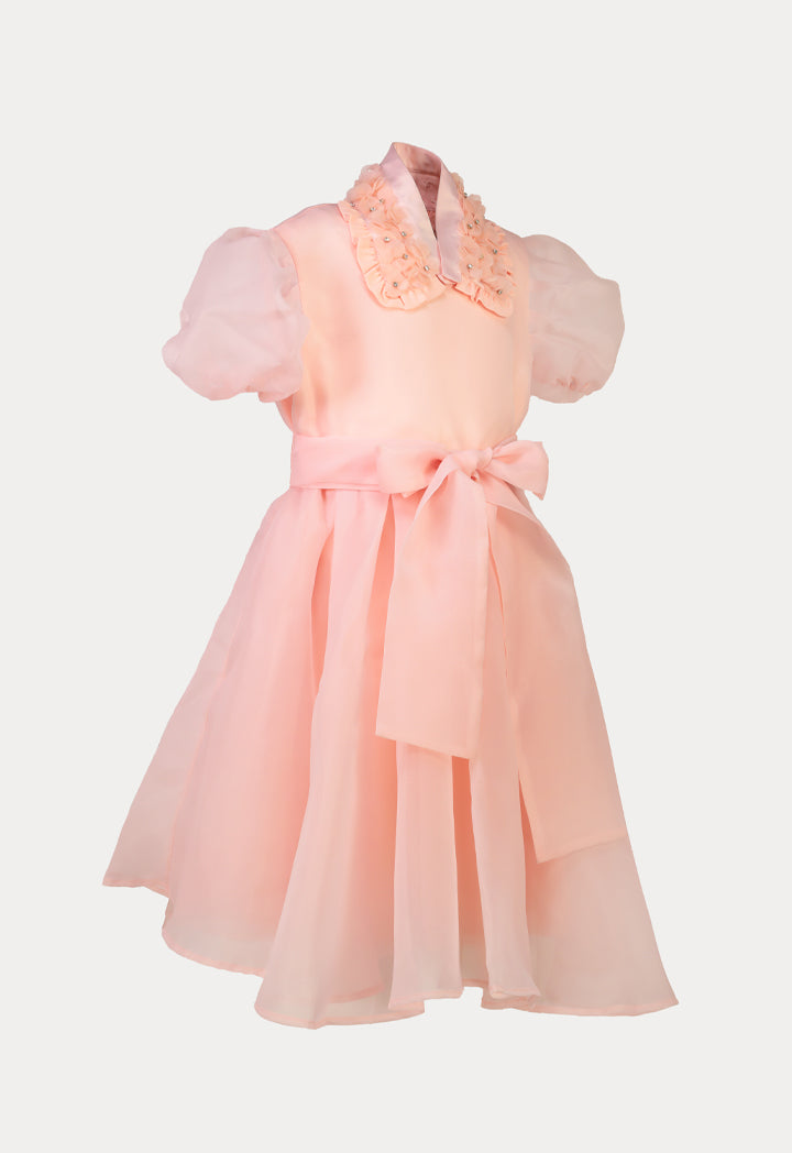 Solid Organza Box Pleated Party Dress