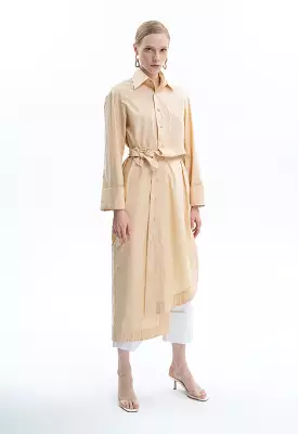 Solid Poplin Dress with One-Sided Slit