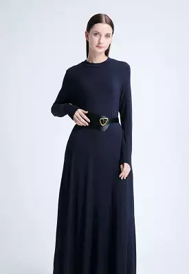 solid round neck dress