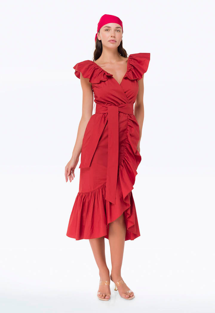 Solid Ruffled Asymmetric Dress