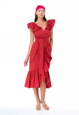 Solid Ruffled Asymmetric Dress