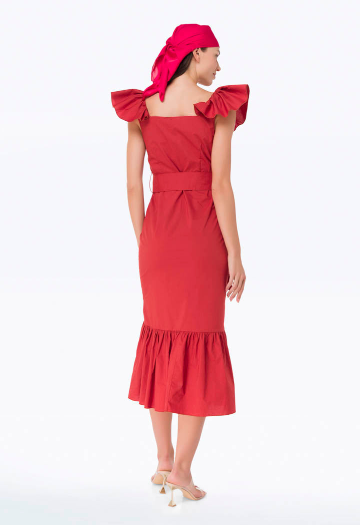 Solid Ruffled Asymmetric Dress