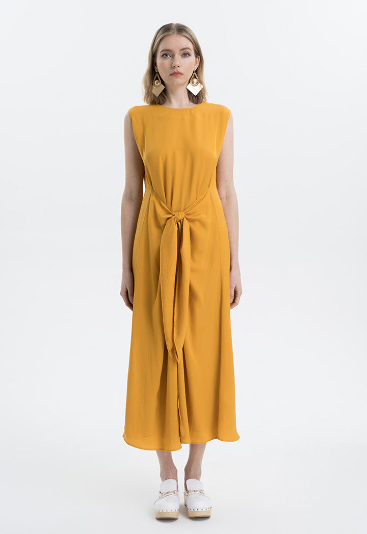 Solid Tie Waist Maxi Dress