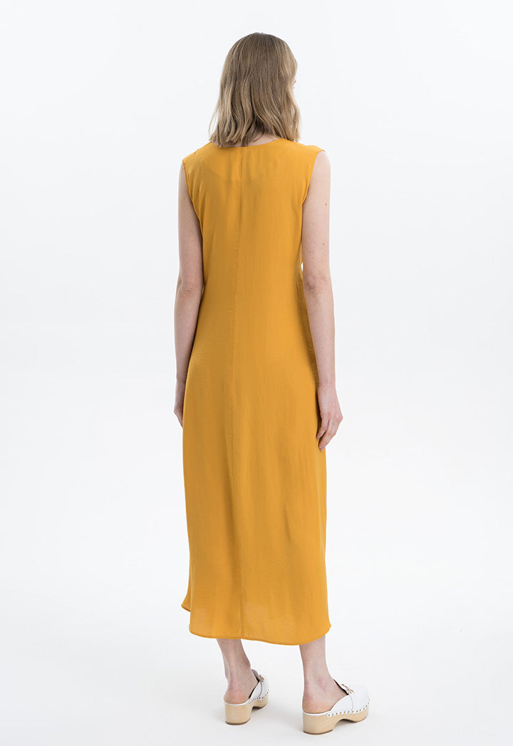 Solid Tie Waist Maxi Dress