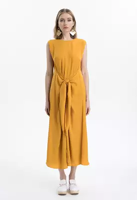 Solid Tie Waist Maxi Dress