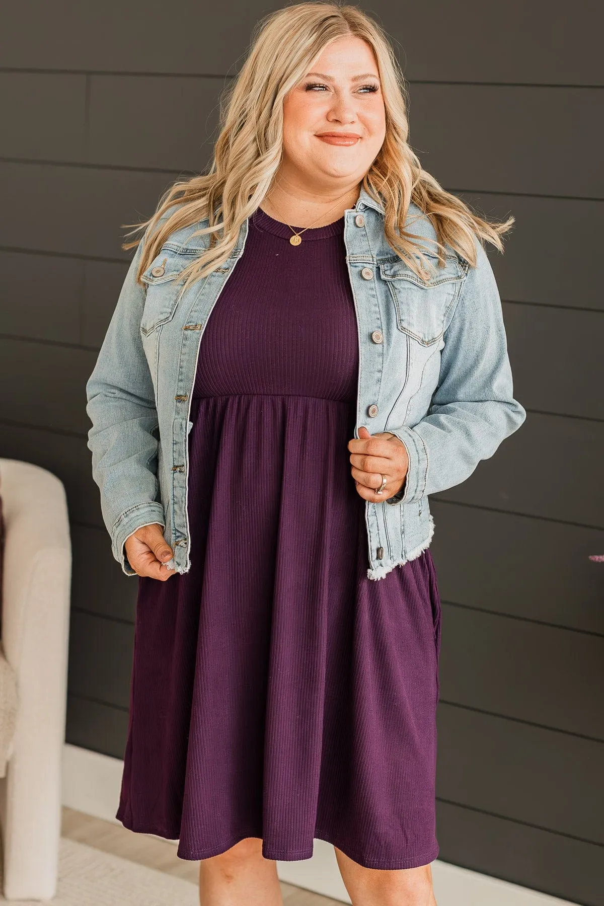 Deep Plum Ribbed Knit Dress - Popular Choice