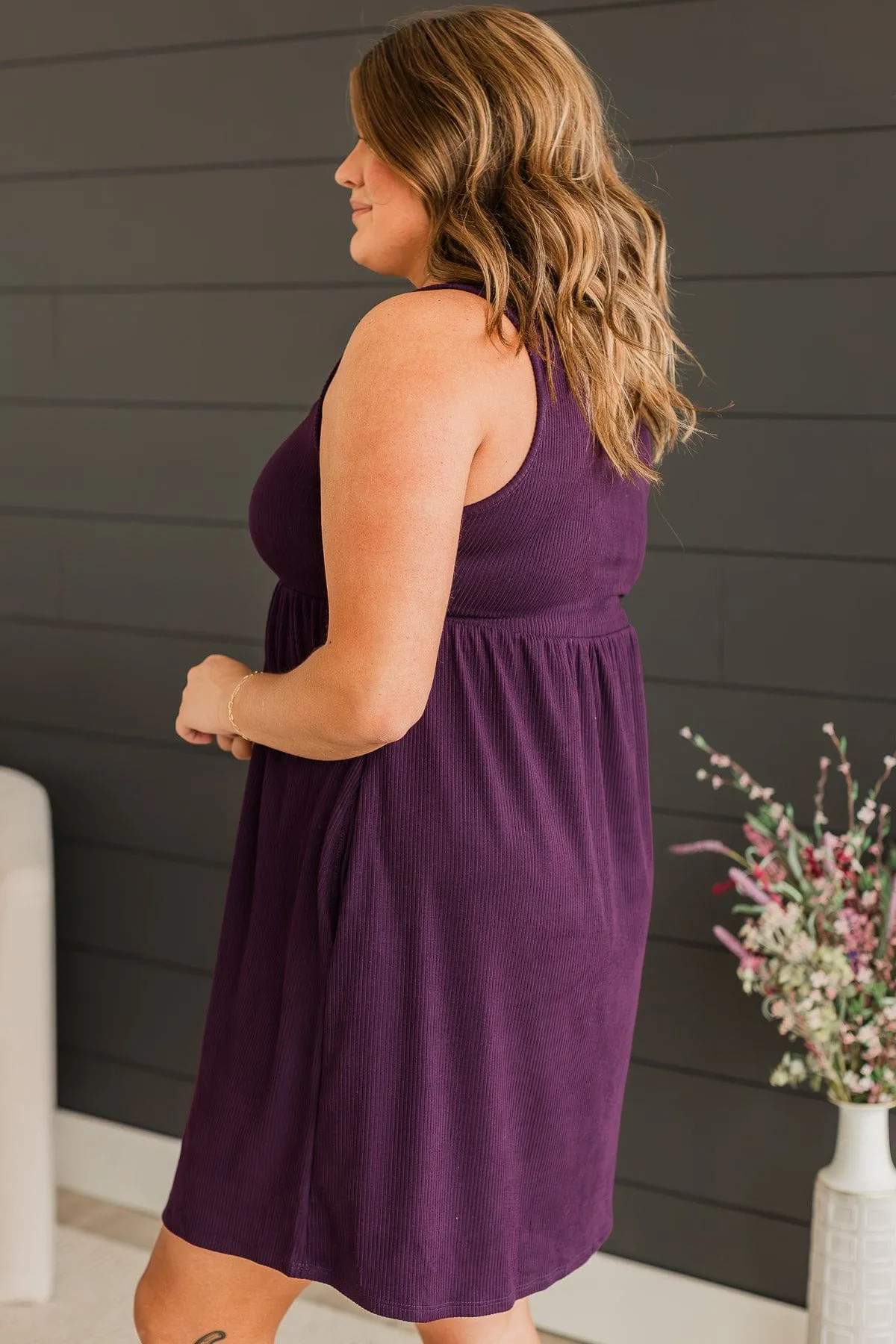 Deep Plum Ribbed Knit Dress - Popular Choice