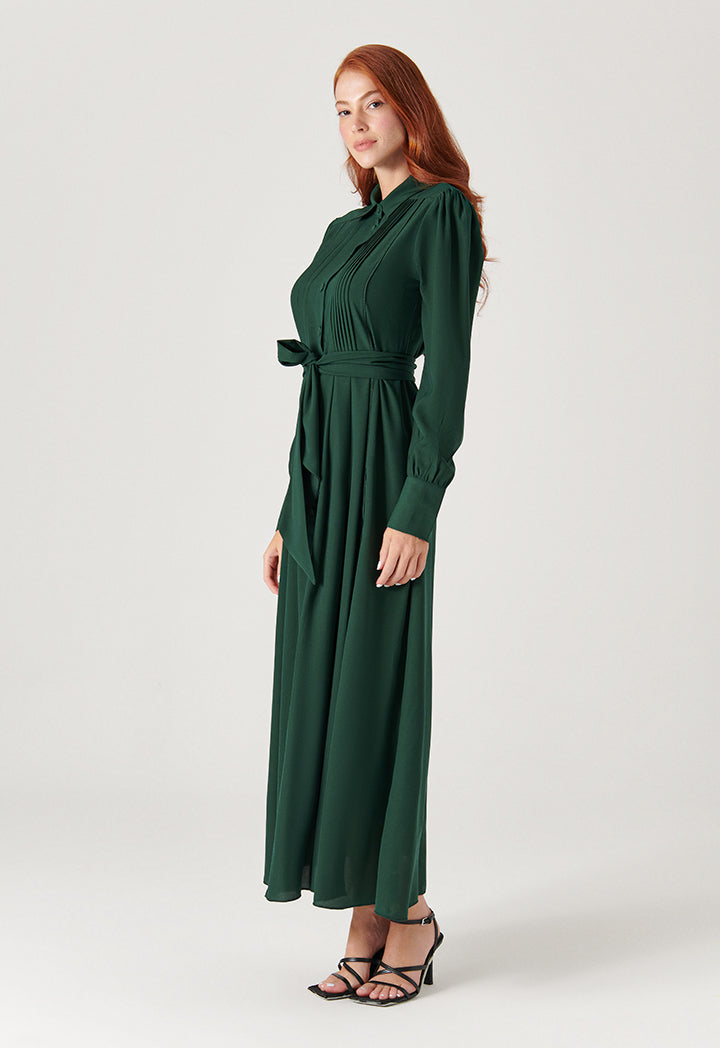 Space Tuck Neck Maxi Dress