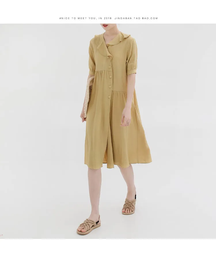 Spring Korean Cute Solid Short-Sleeved Dress