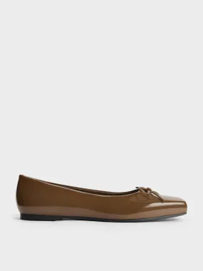 Brown Square-Toe Bow Ballet Flats