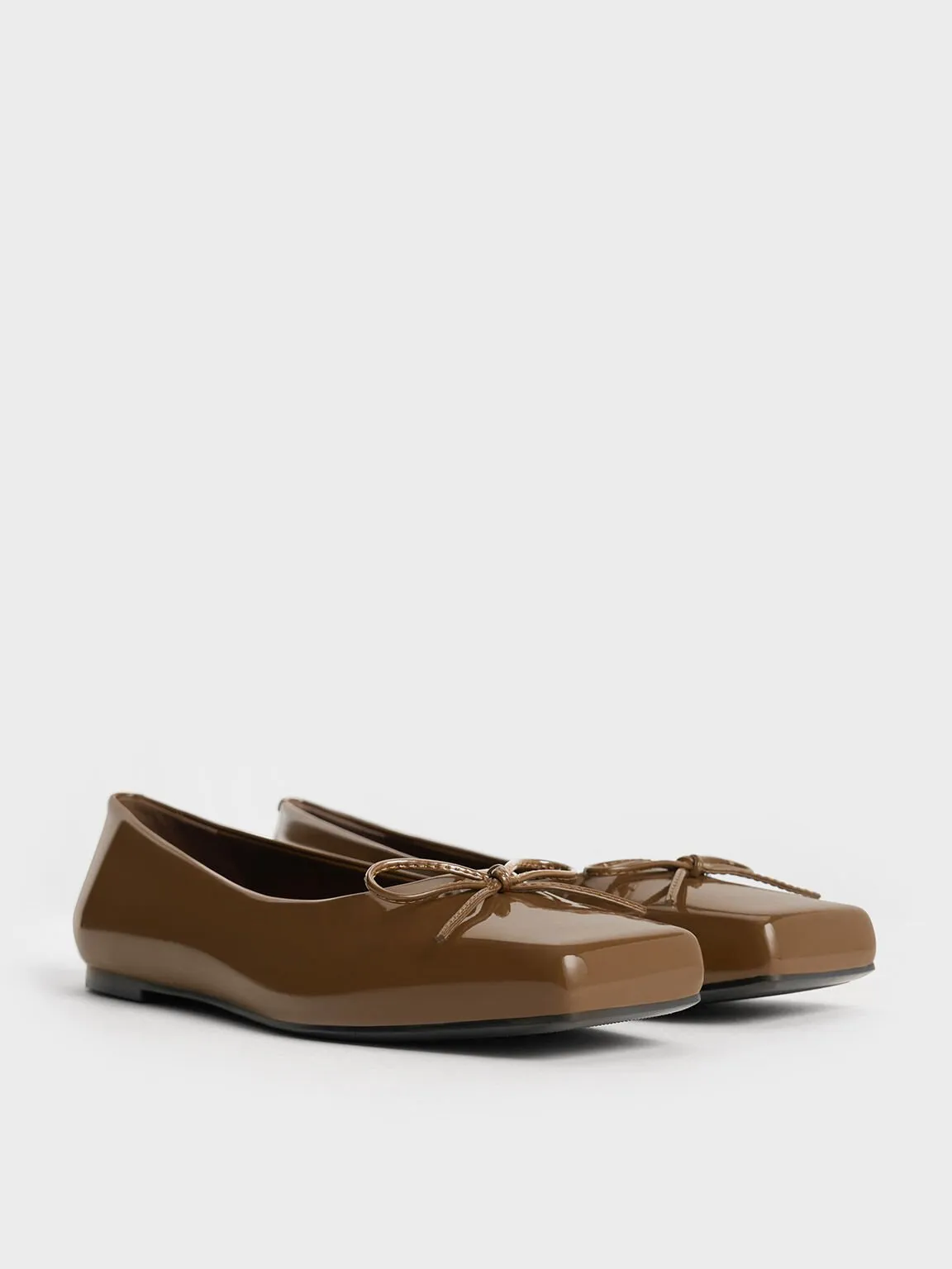 Brown Square-Toe Bow Ballet Flats