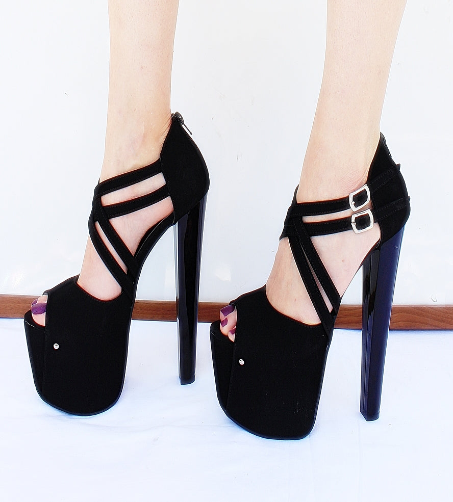 Strappy Black High Heel Open Toe Shoes