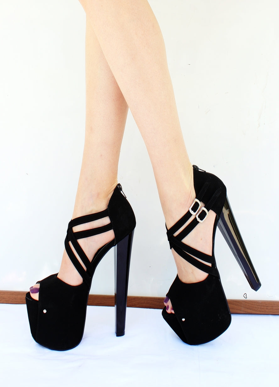 Strappy Black High Heel Open Toe Shoes