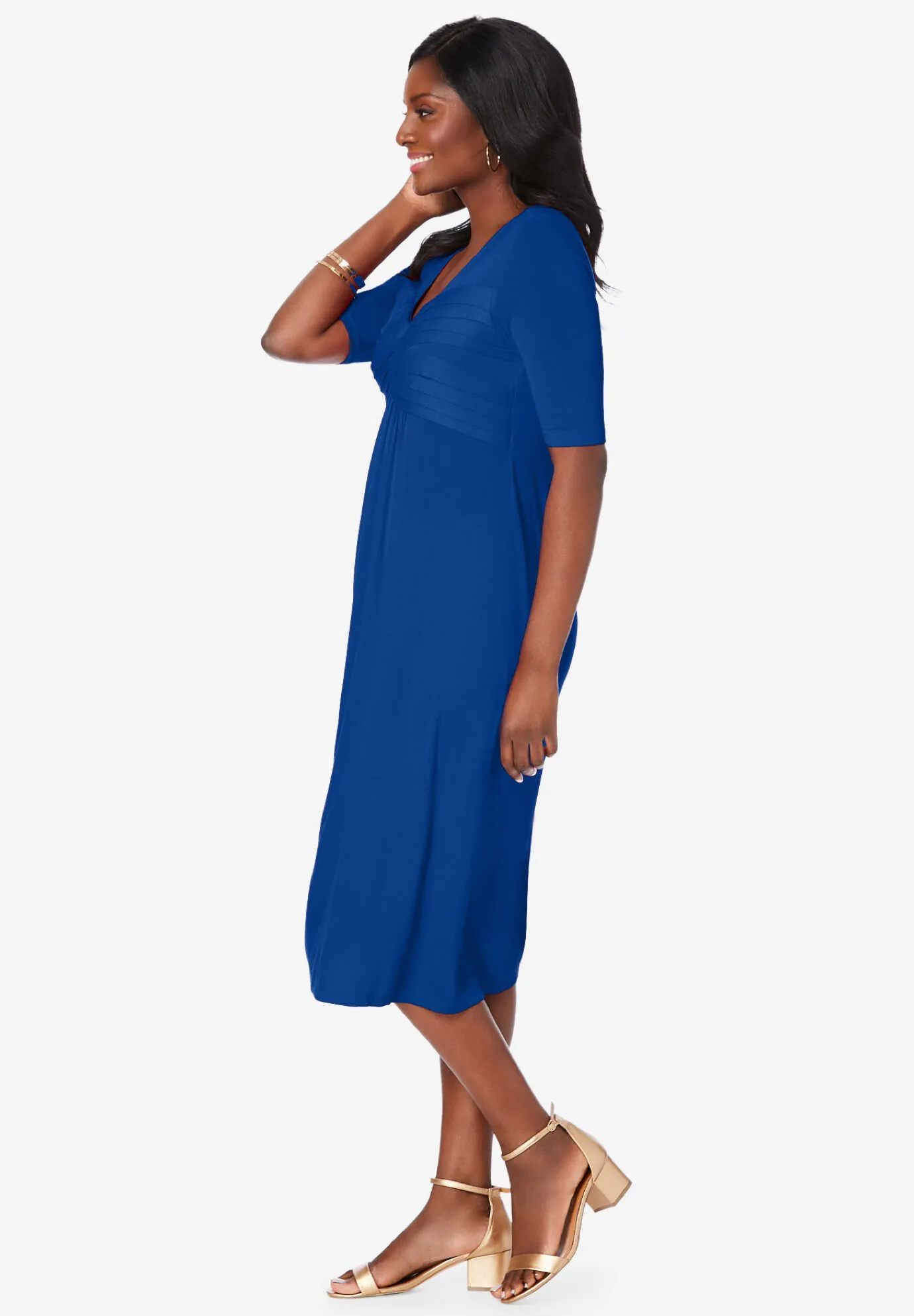 Pleated Front Stretch Knit Dress