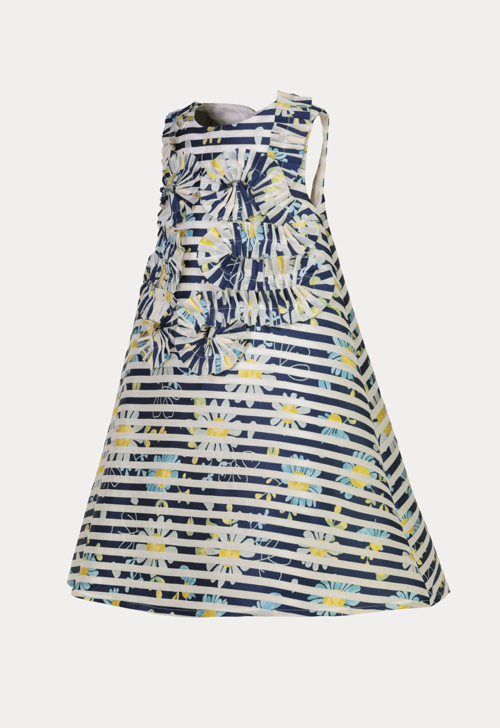 Striped Frill Pattern Floral Sleeveless Dress