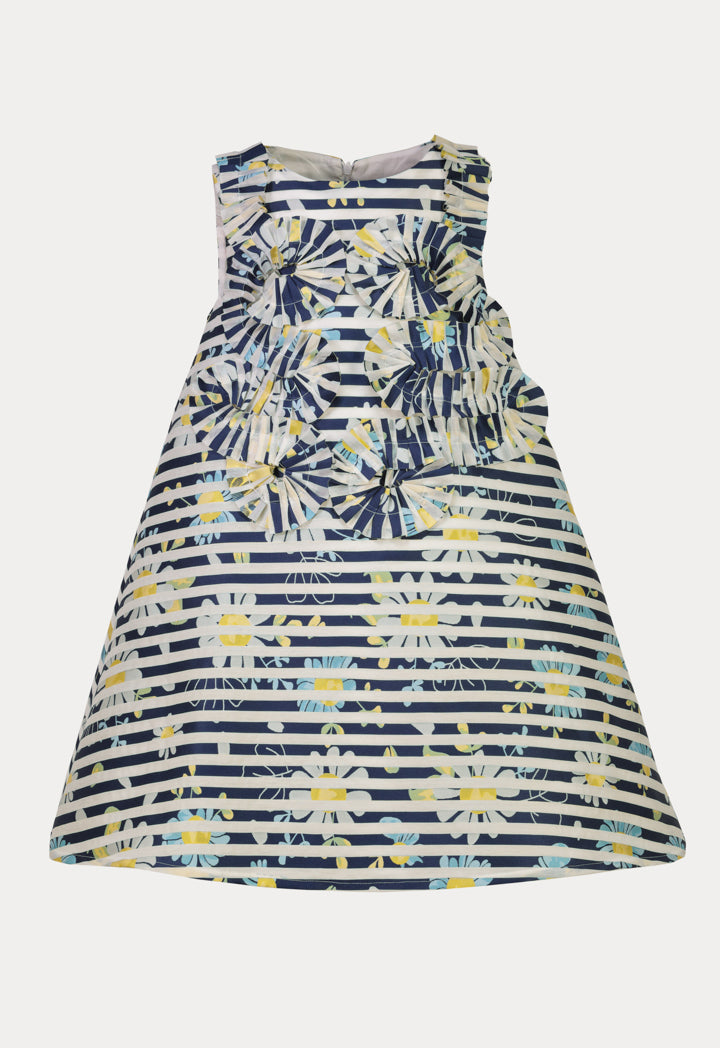 Striped Frill Pattern Floral Sleeveless Dress