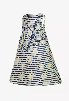 Striped Frill Pattern Floral Sleeveless Dress