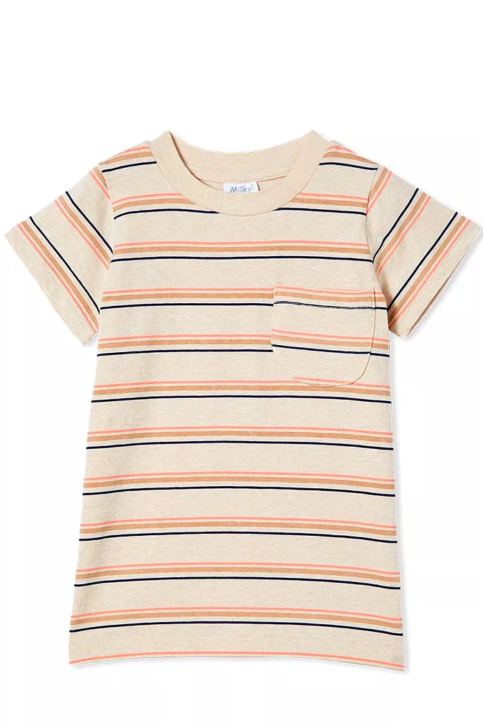 Striped Organic Cotton T-Shirt in Milky White