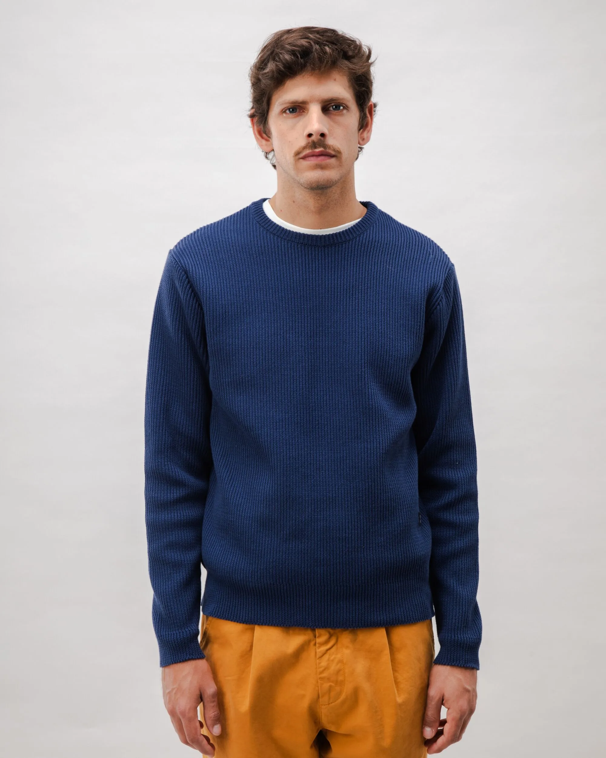 Structured Navy Cotton Sweater