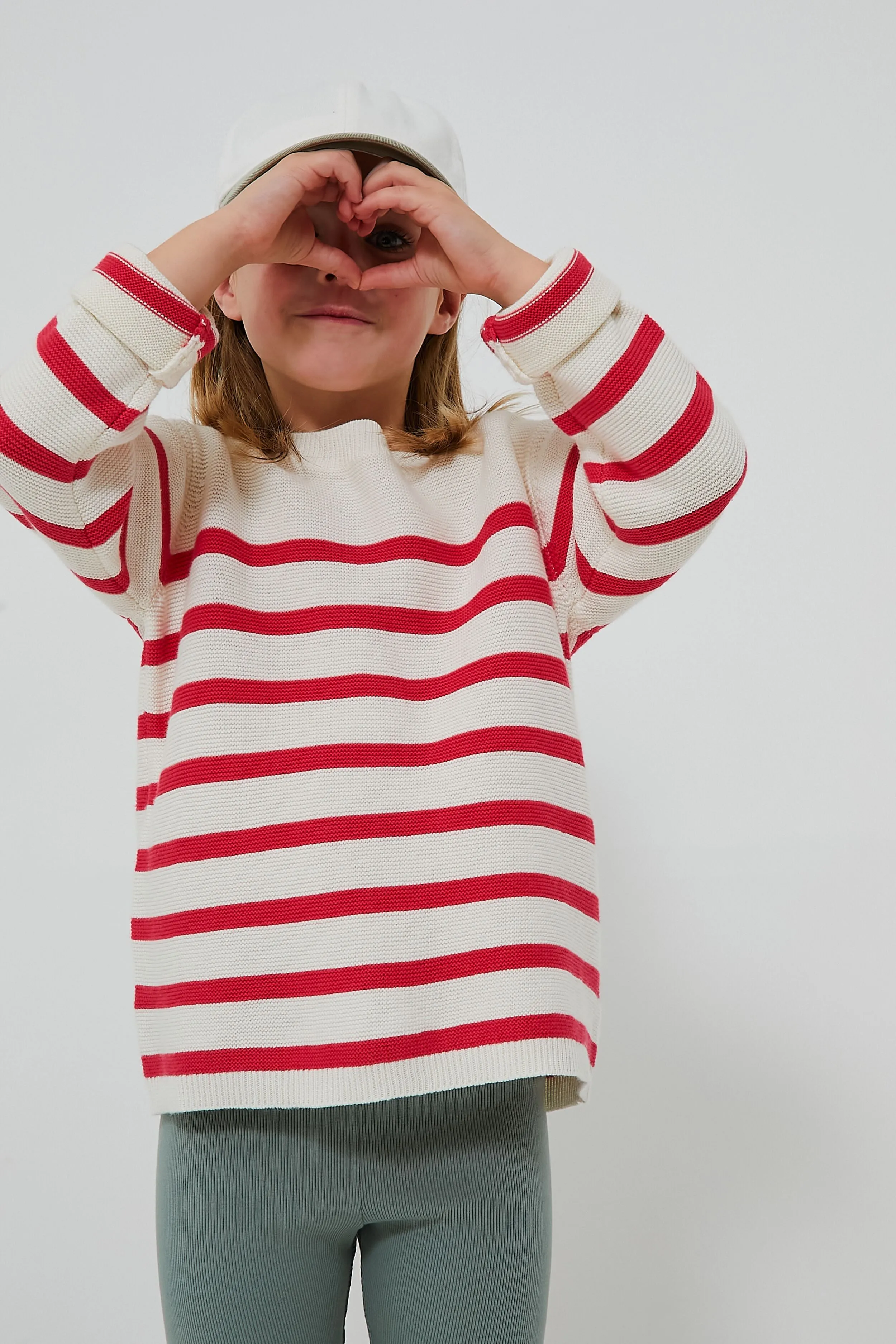 Stylish Cream and Raspberry Garter Stitch Sweater