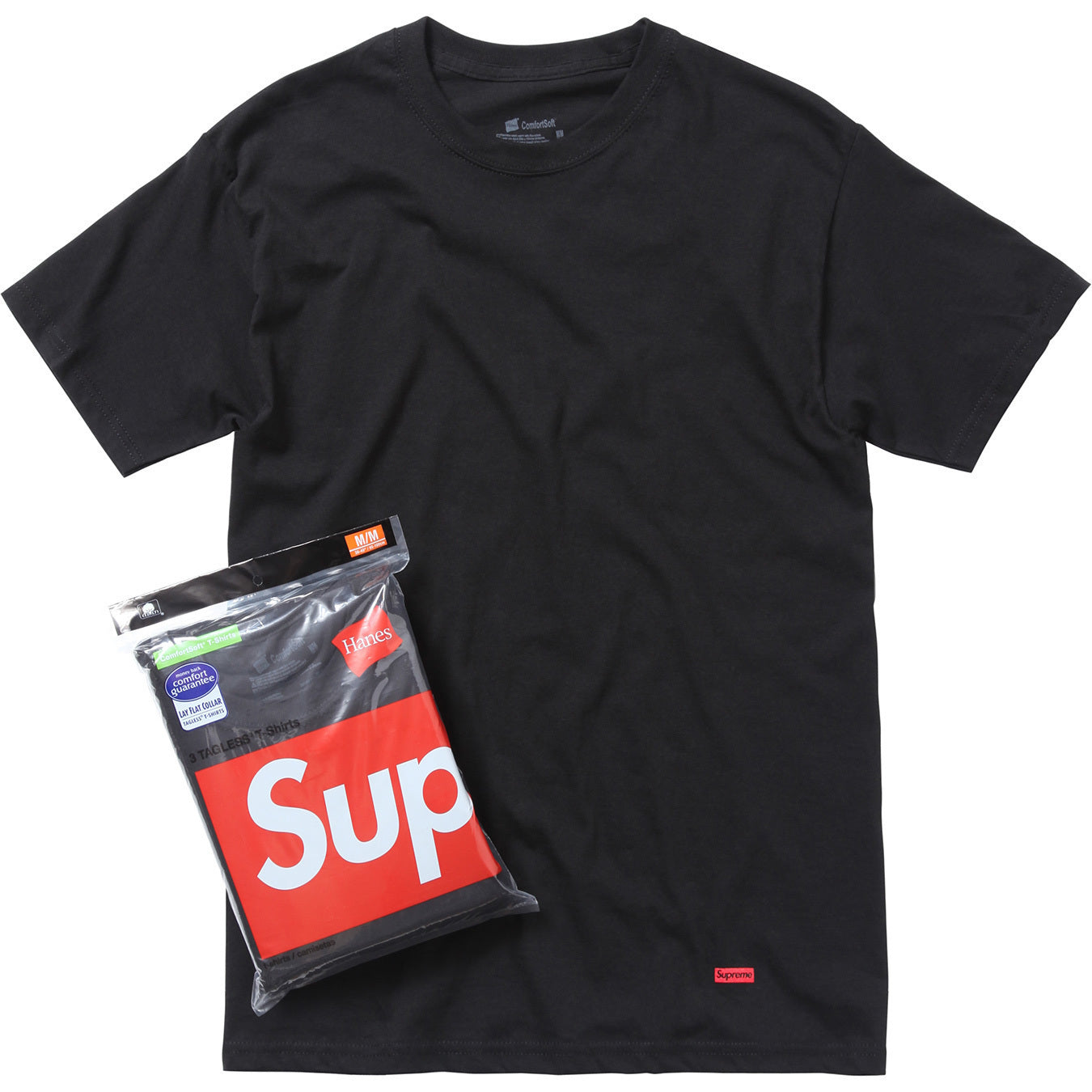 SUPREME HANES Black Tagless Tee 3-Pack