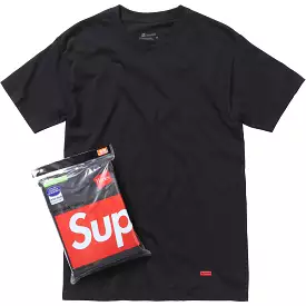 SUPREME HANES Black Tagless Tee 3-Pack