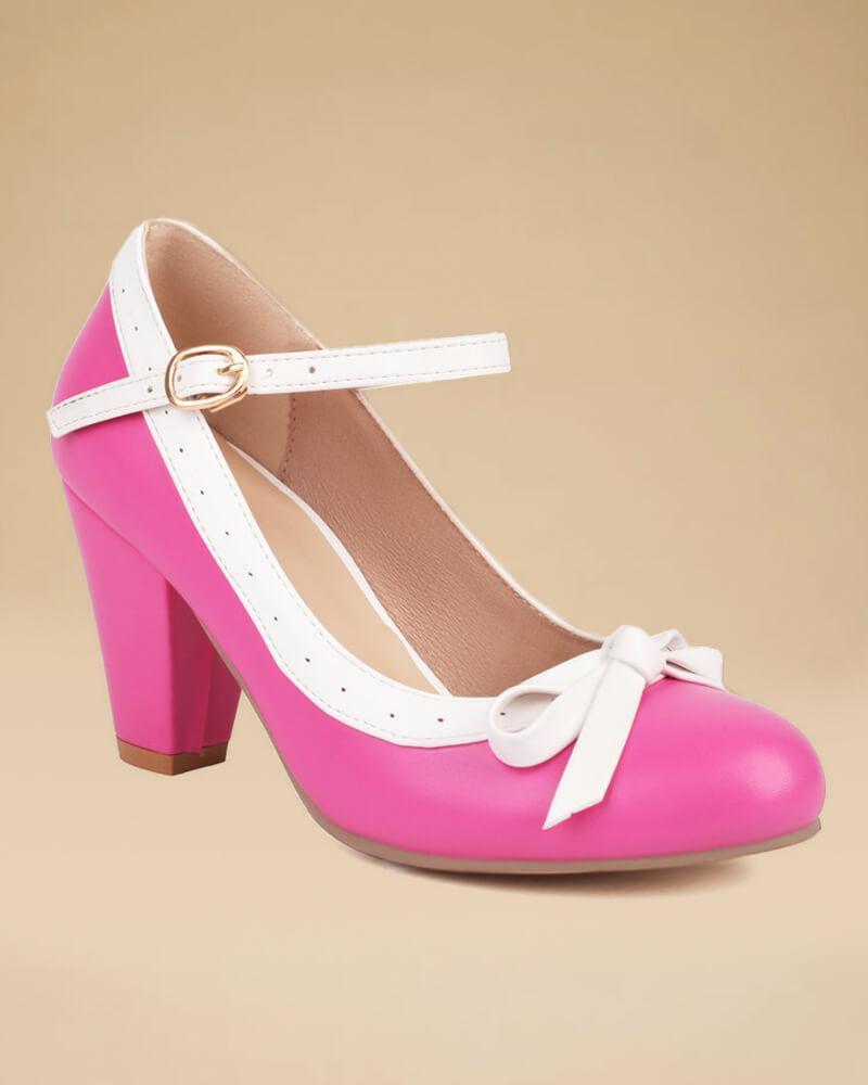 Sweet Round Toe Bow Block Heels for Women