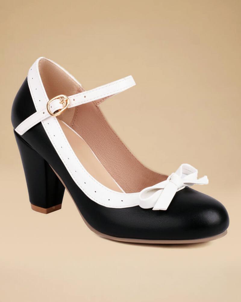 Sweet Round Toe Bow Block Heels for Women