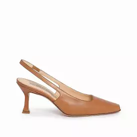 Tan leather slingback décolleté for women.