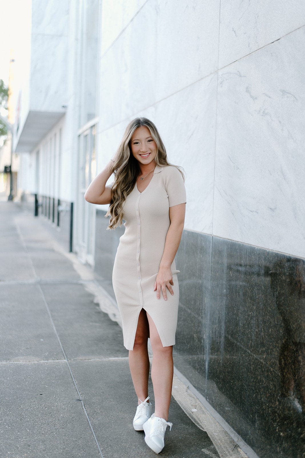 Taupe Short Sleeve Knit Midi Dress - Shop Now