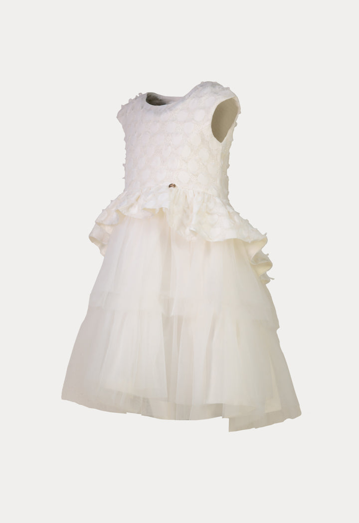 Tiered Ruffle Sleeveless Dress with Lurex Patch in Tulle