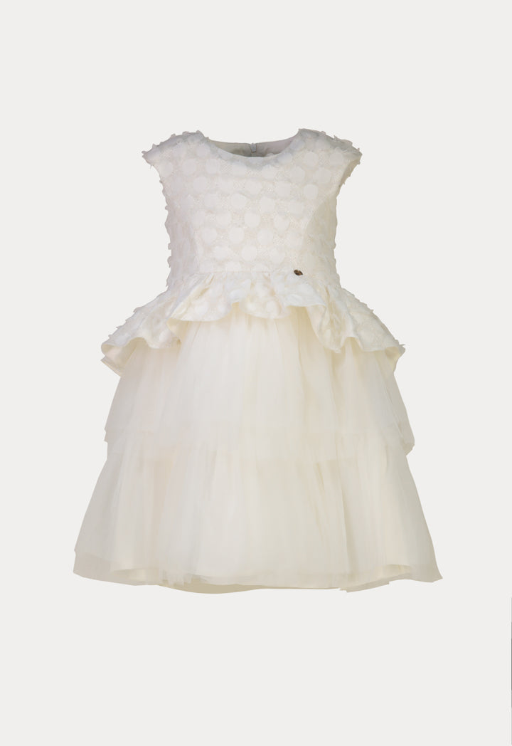 Tiered Ruffle Sleeveless Dress with Lurex Patch in Tulle