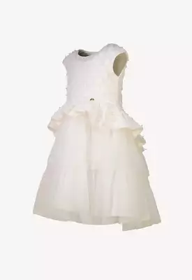 Tiered Ruffle Sleeveless Dress with Lurex Patch in Tulle