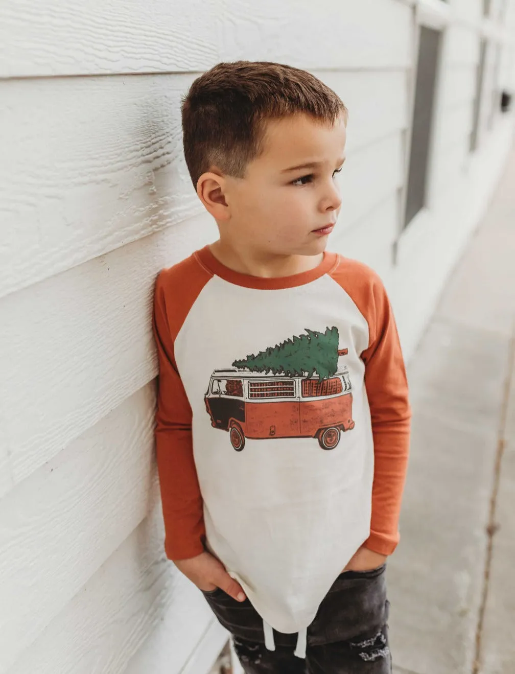 Tiny Whales Christmas Mobile Long Sleeve Shirt in Natural and Faded Black