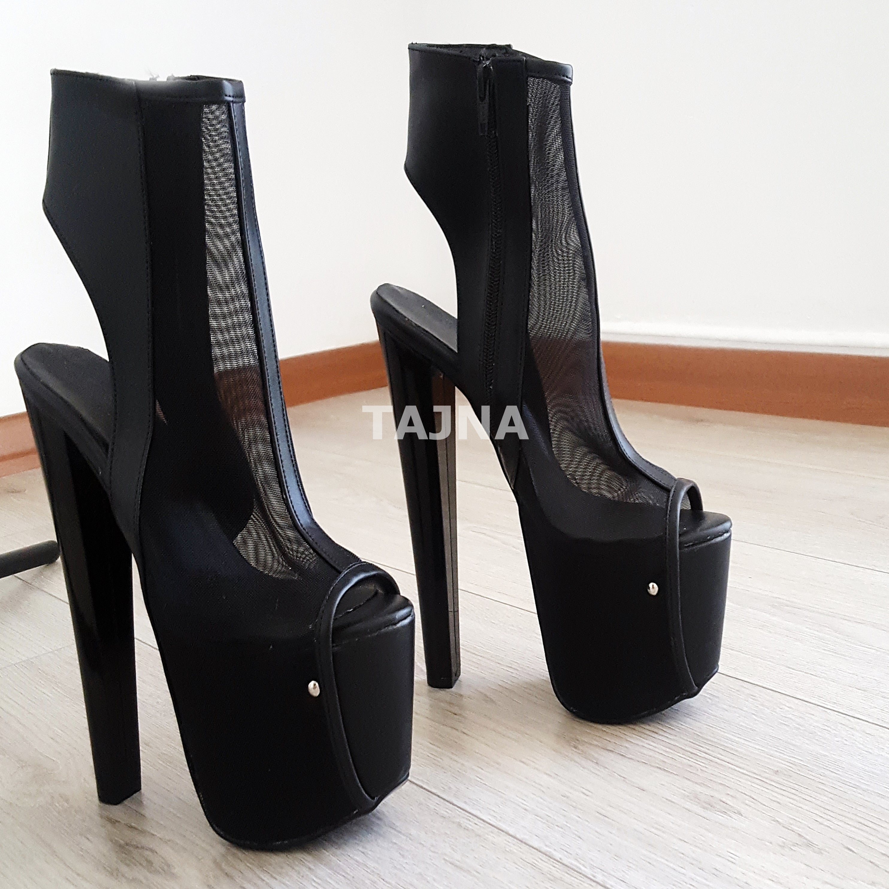 Transparent Black Platform Booties