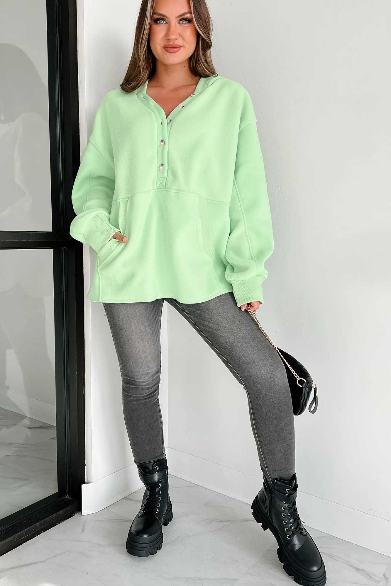 Ultra Mint Reserved For Snuggles Oversized Fleece Hoodie