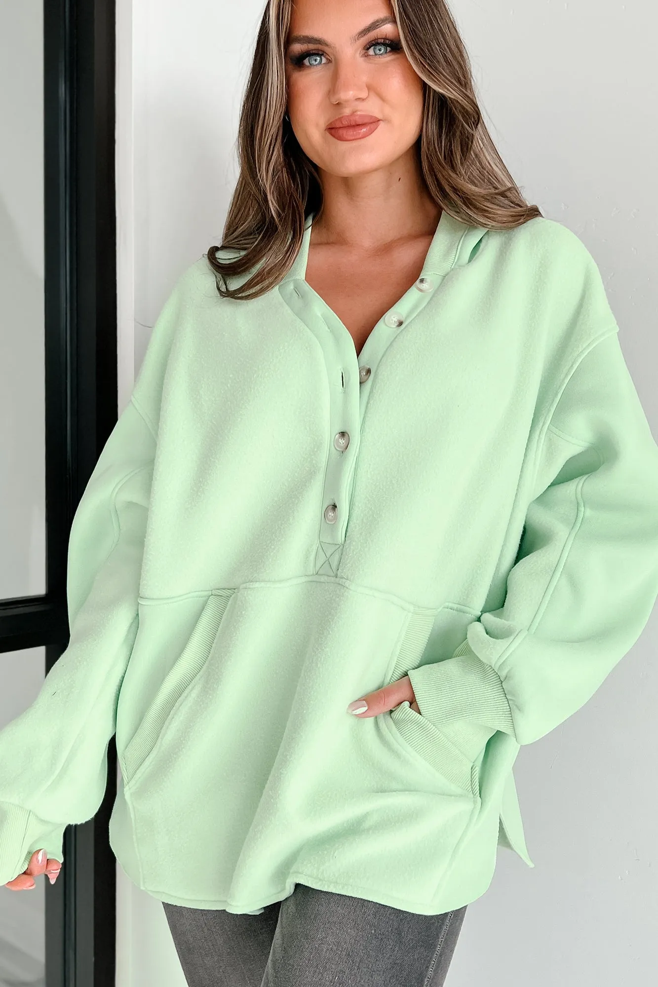 Ultra Mint Reserved For Snuggles Oversized Fleece Hoodie