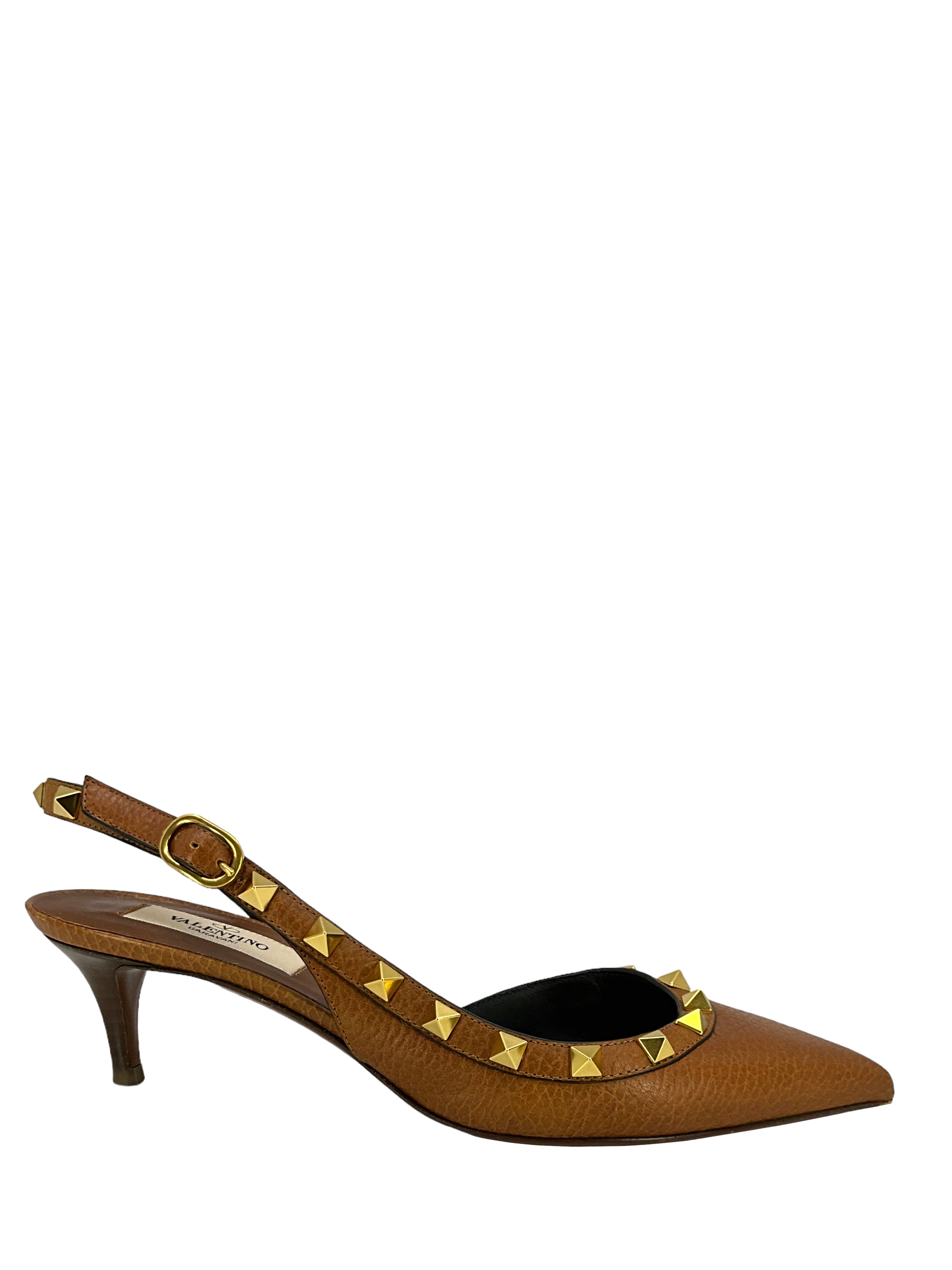 Valentino Rockstud Slingback Kitten Heel Pumps - Size 6