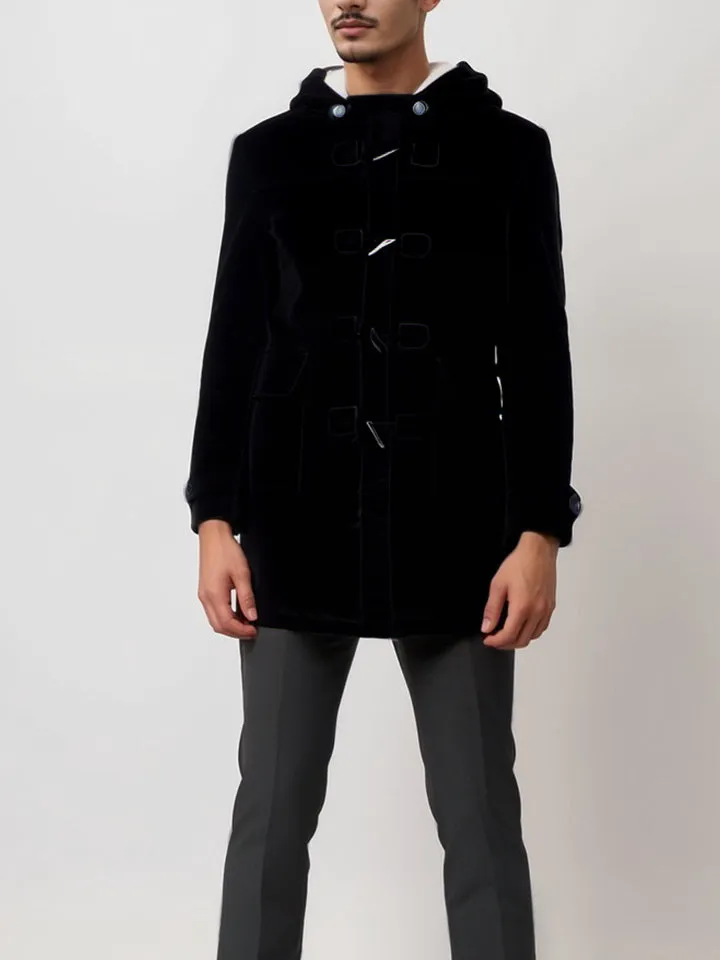 Vegan Wool Duffle Coat with Recycled Vegan Shearling Fur