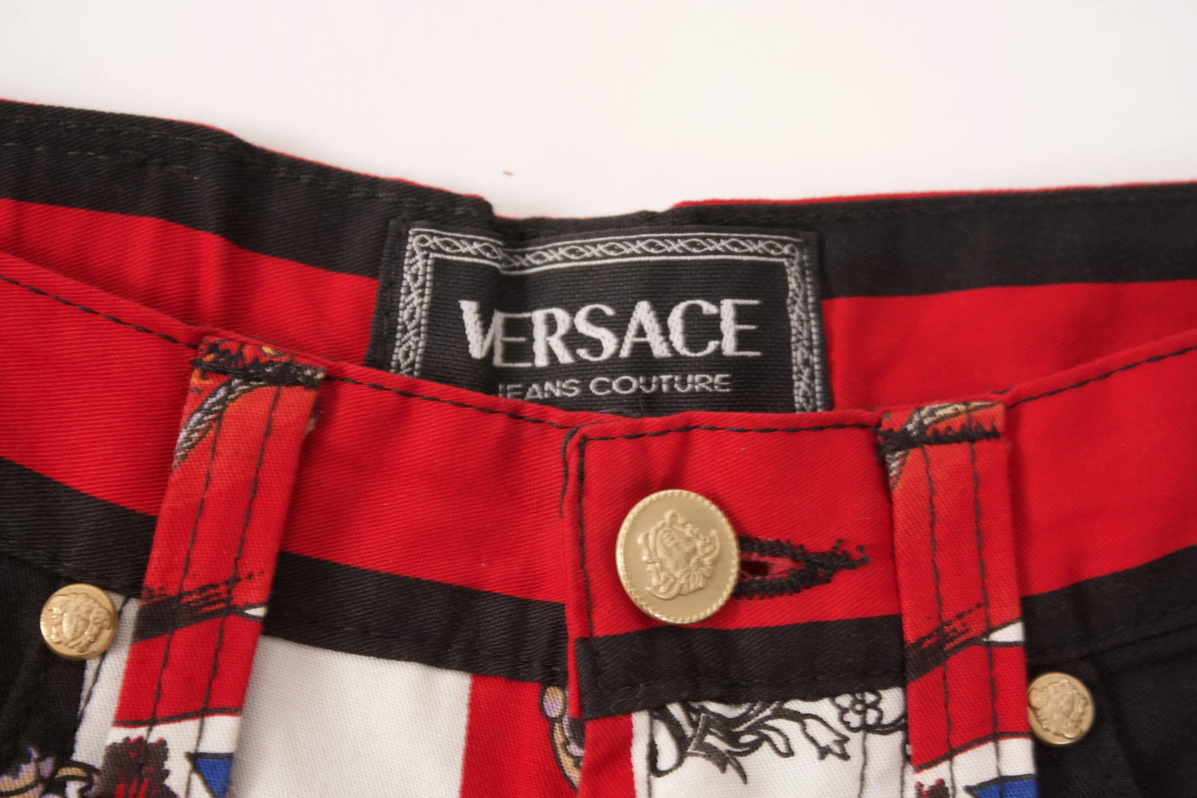 Vintage 90's VERSACE Jeans Couture Rock n' Roll Denim Pants with Beatles Inspiration