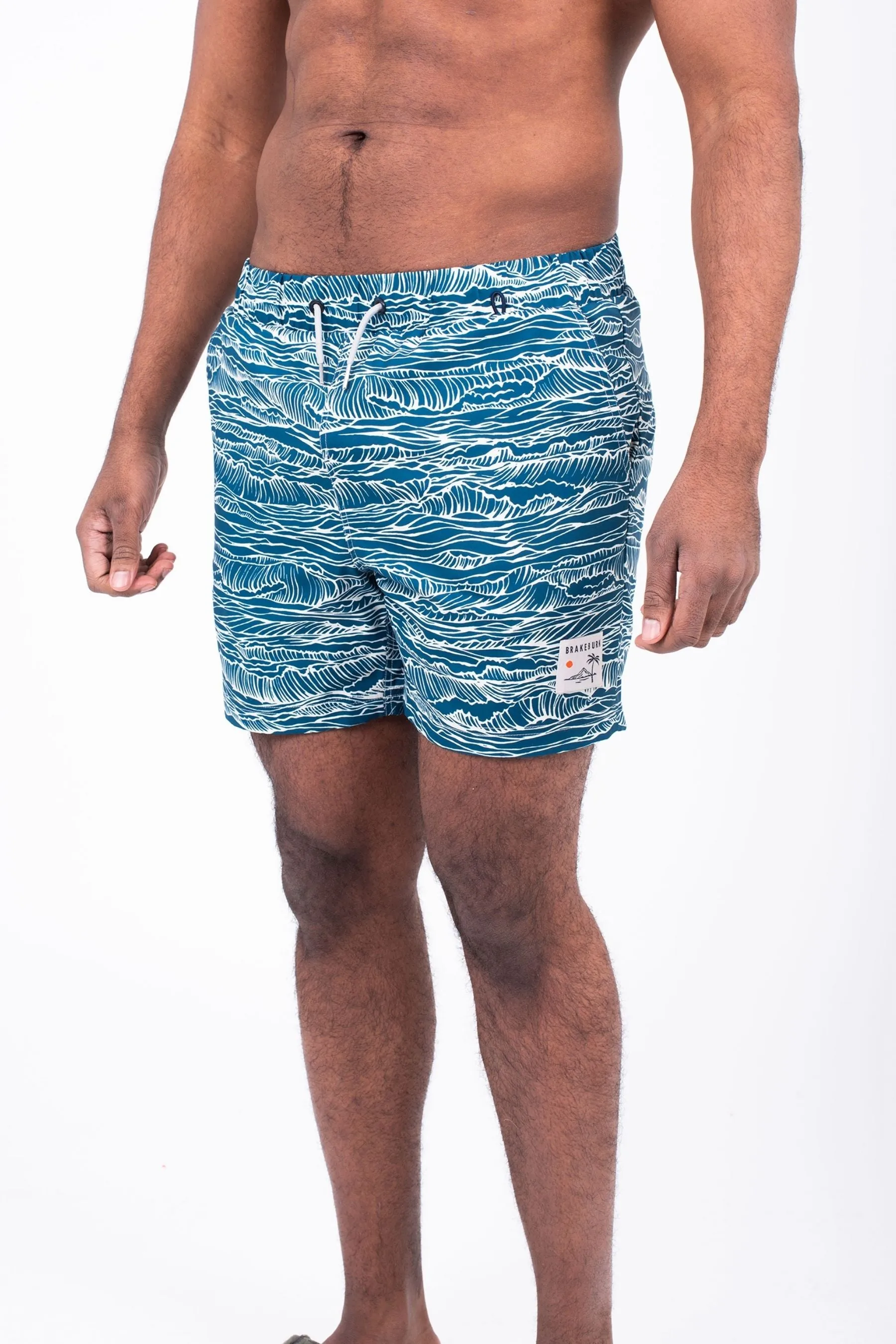 Wave-printed board shorts