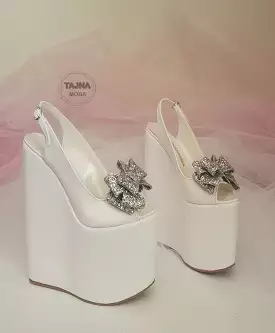 Wedding glitter bow wedge heel platform high heels shoes.