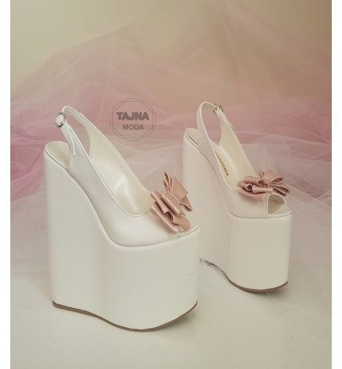 Wedding Pink Bow Wedge Heel High Heels Shoes