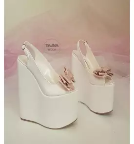 Wedding Pink Bow Wedge Heel High Heels Shoes