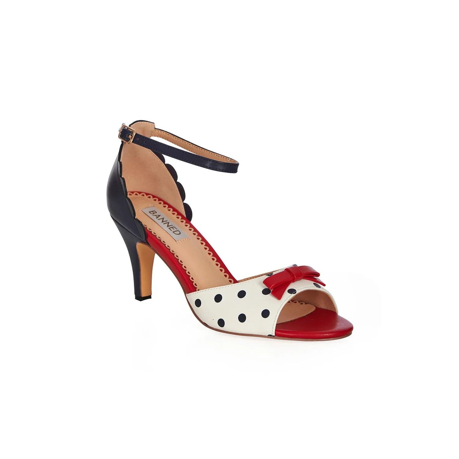 White Navy Polka Dot Open Toe Sandals Red Bow Detail