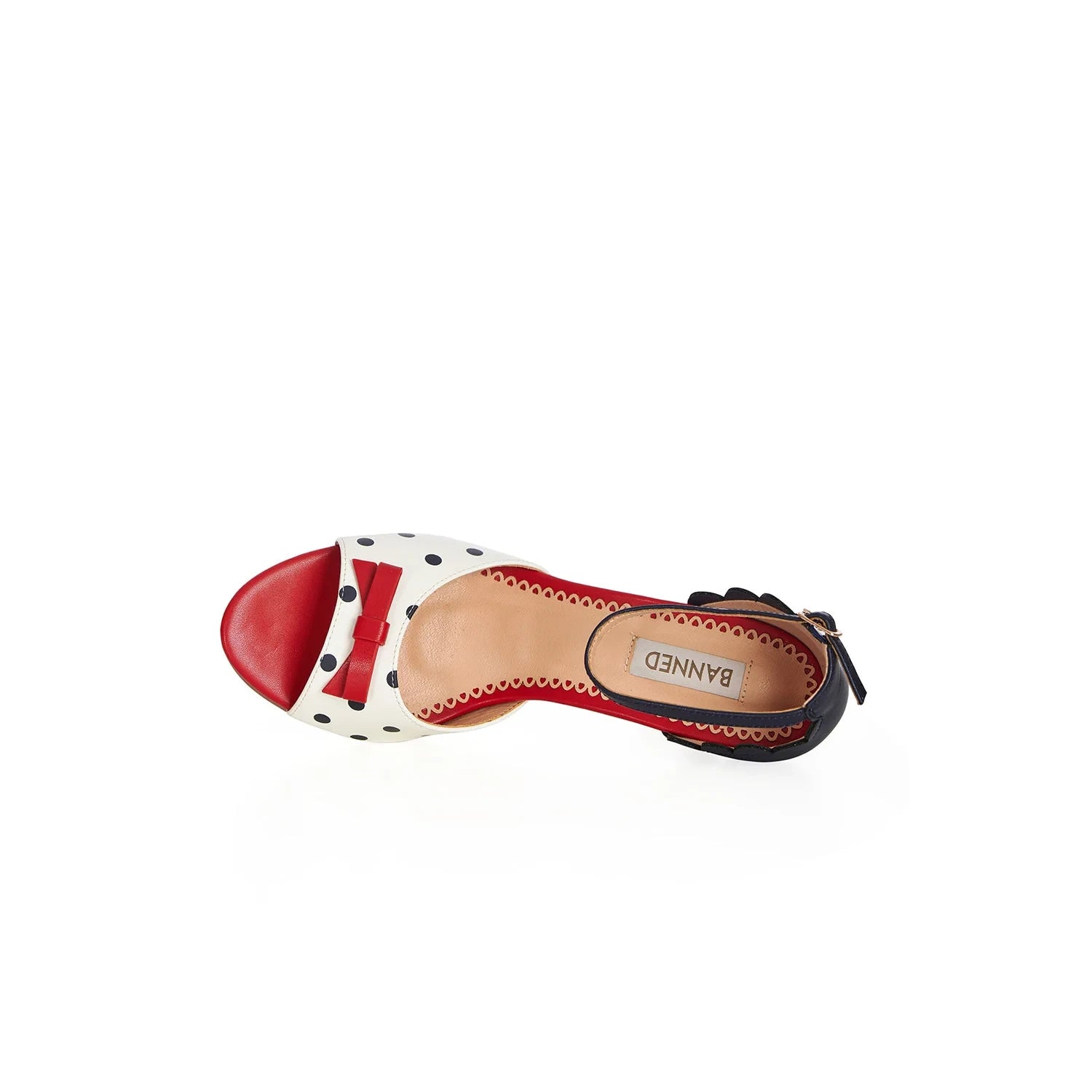 White Navy Polka Dot Open Toe Sandals Red Bow Detail