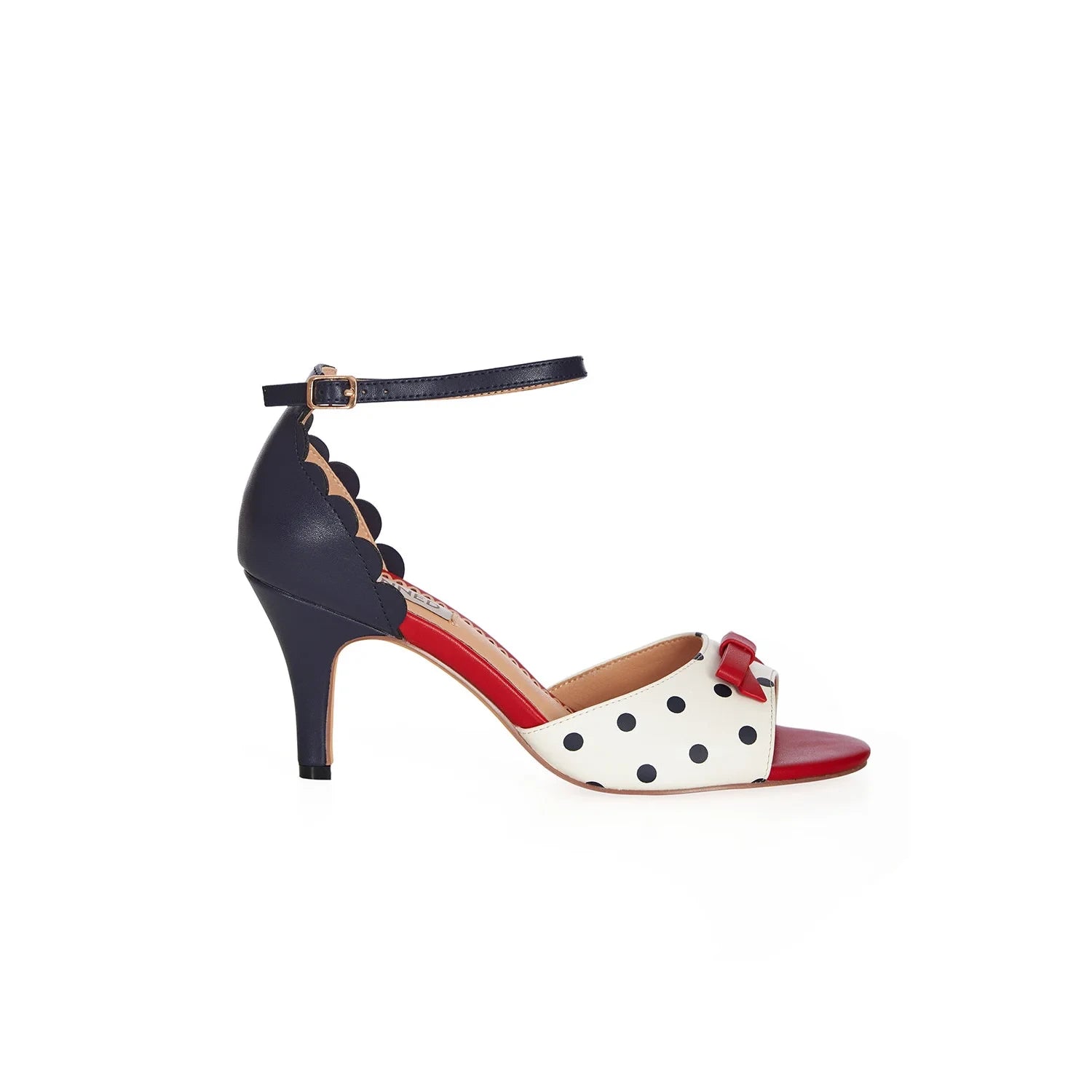 White Navy Polka Dot Open Toe Sandals Red Bow Detail